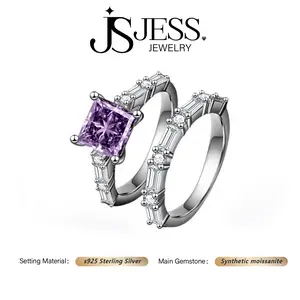 [#289] Vintage-Inspired Princess Ring Set, 2ct Princess Cut, VVS Synthetic Moissanite, 925 Sterling Silver Jewelry for Women Engagement Wedding Bands