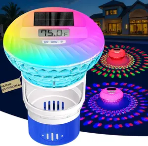 2026 Upgrade Pool Chlorine Floater with Thermometer,Digital Screen Floating Chlorine Dispenser for Pool,Solar pool Chlorines floater with Light,Button Control chlorine floaters with Thermometer