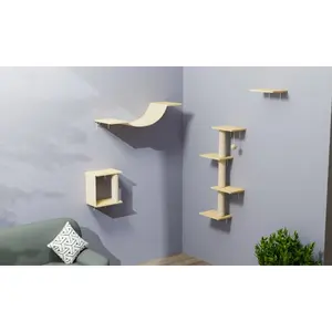 4Pcs Wall-Mounted Cat Tree Shelves - Space Saving Cat Climbing Furniture with Hammock & Scratching Post, No Floor Space Needed for Indoor Cats