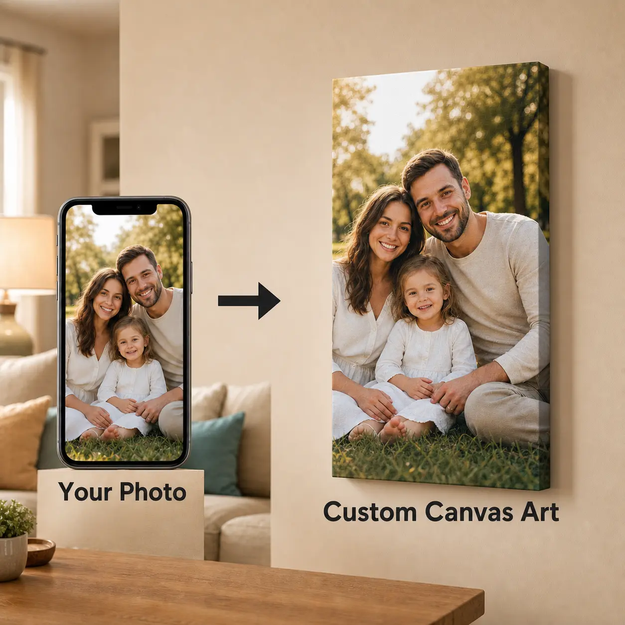 Personalized Photo Canvas Wall Art Custom Picture Frame, Turn Your Photos Into 2D Artwork, Unique Family Memory Decor