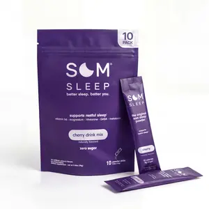 Som Sleep Powder Drink Mix for Restful Nights 10-Pack 10 Calories Zero Sugar with Magnesium Vitamin B6 L-Theanine GABA Melatonin Berry Cherry Flavor