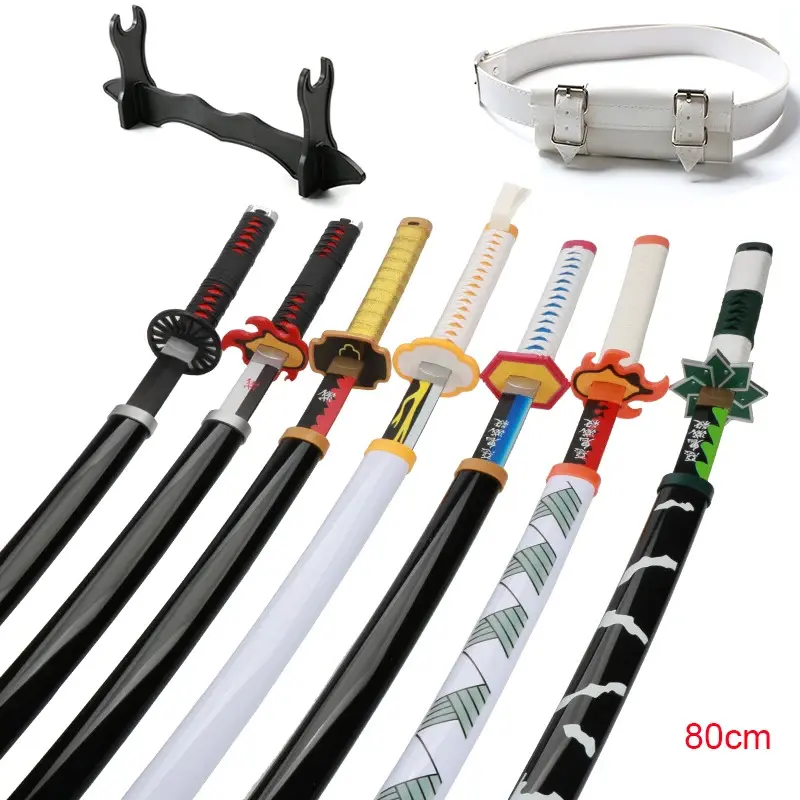 80cm Demon Slayer Bamboo Role-playing Weapons Props Halloween Costume Props with Belt and Sword Holder