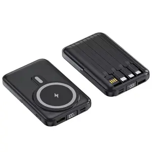 Movolt 10000mAh Wireless Fast Charging PD22.5W 4 Cables Digital Display Holder Mini Power Bank With Stand Display Foldable