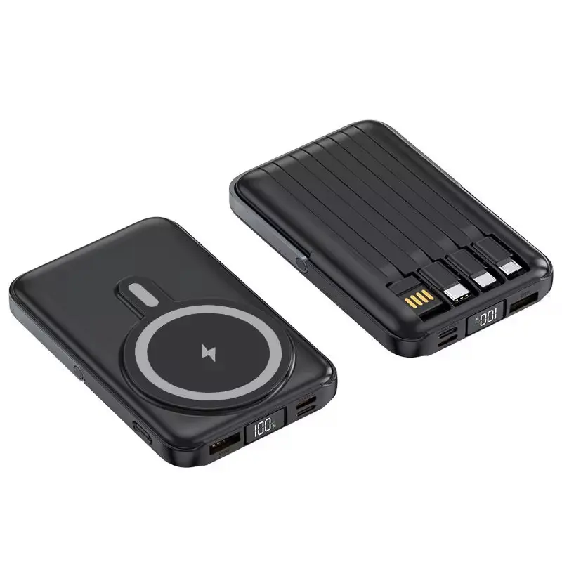 Movolt 10000mAh Wireless Fast Charging PD22.5W 4 Cables Digital Display Holder Mini Power Bank With Stand Display Foldable