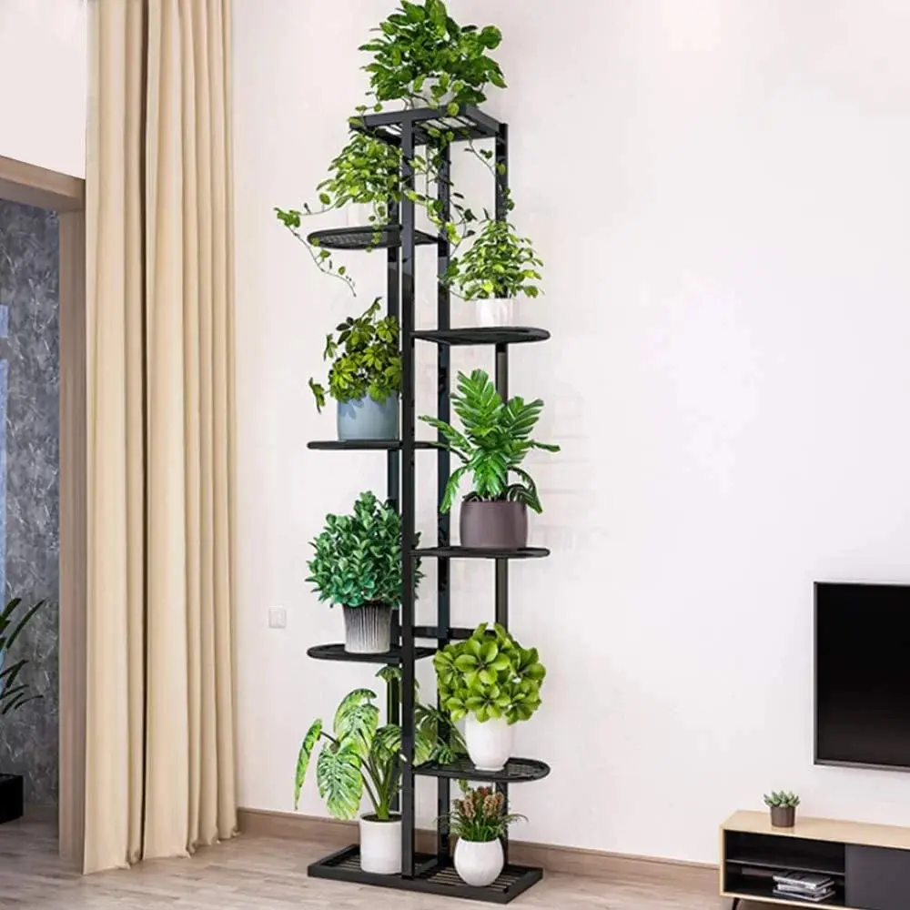 8-Tier Rustproof White Metal Vertical Planter Tower - 17x9x56 in Decorative Gardening Stand, Multi-Layer Indoor Plant Pot Holder with Modern Design for Balconies, Gardens