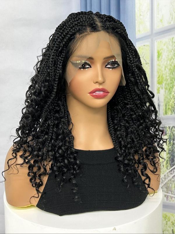 Boho Style Synthetic Box Braided Full Lace Wigs for Women, Gorgeous Fluffy Wigs with Baby Hair Bangs, Synthetic Braided Lace Wigs for Party, Daily Use, Pre Braided Wig
