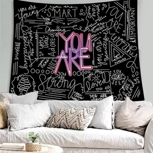 Tapestry You Are Tapestry Inspirational Wall Art Wall Hanging Positive Saying Classroom Tapestry for Teen Girl Bedroom Dorm 50x60 Inches (Black) Decoration Decorating