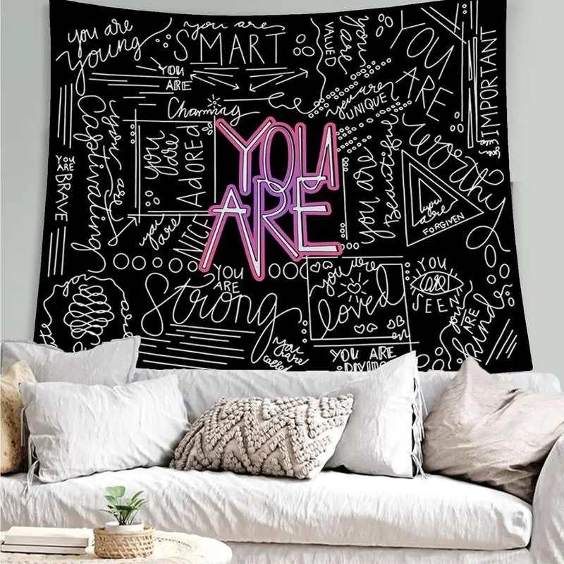 Tapestry You Are Tapestry Inspirational Wall Art Wall Hanging Positive Saying Classroom Tapestry for Teen Girl Bedroom Dorm 50x60 Inches (Black) Living Room Boho Shabby Chic summerwins