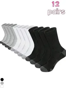 12 pairs of men's mid-calf socks, high-elastic socks for men, soft, elastic, comfortable, and breathable socks, suitable for daily wear for men and women, simple and comfortable unisex mid-calf socks, striped socks for women and men
