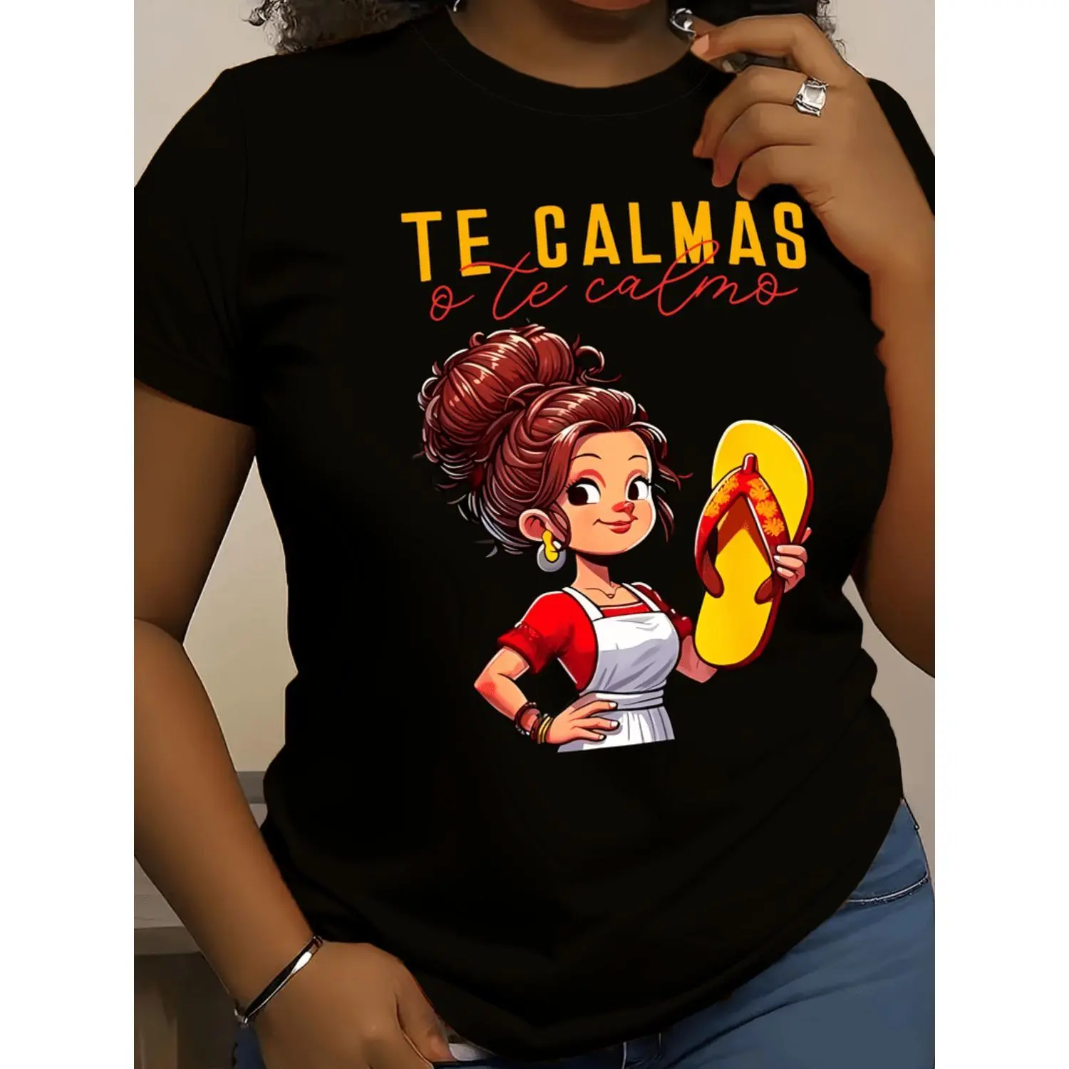 Men's La Chancla Graphic T Shirts, Casual Short-Sleeve with a Funny Mexican Mom Cartoon in Soft Breathable Cotton, Tshirt, Cartoon Print, Short-Sleeve Tee, Playful Mom Art, Round, Shortsleeve, Menswear, Round Neck, T-Shirt, Top, Denim Jackets, Tops, Carto