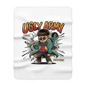 Oliver Ugly Army cartoon kid with skateboard Blanket | Sherpa Fleece Blanket