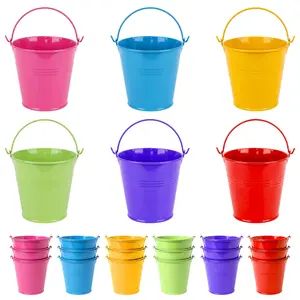 24 Pack Colorful Metal Buckets, Small Galvanized Tin Pails with Handles, Assorted 6 Colors for Party, Candy, Plants, Crafts and Kids Toys