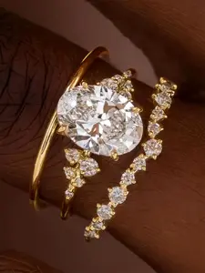 Women's Elegant Rhinestone Decorated Ring Set, Exquisite Trendy Bridal Ring Set, Fashionable Jewelry for Women As Engagement Anniversary Wedding Party Decor, Maximalist Jewelry, Teardrop Bridal Rings