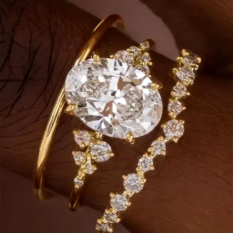 Women's Elegant Rhinestone Decorated Ring Set, Exquisite Trendy Bridal Ring Set, Fashionable Jewelry for Women As Engagement Anniversary Wedding Party Decor, Maximalist Jewelry, Teardrop Bridal Rings, Wedding Bands, Beautiful Rings