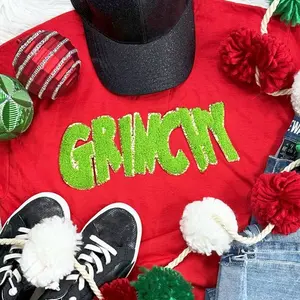 Green Grinchy Chenille Patch With Gold Outline Tee