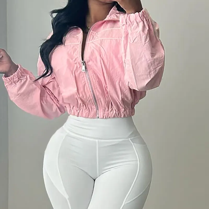 Women's Fashion Patchwork Short Fitted Long Sleeves Jacket Elegant Zipper Outerwear Coat for Outdoor Use, Daily Wear Autumn New Arrival Everyday
