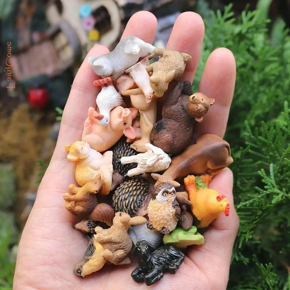 Resin Miniature Animal Figures Set - Fairy Garden Decor, Tiny Farm & Jungle Figurines, Collectibles for Home & Garden Improvement