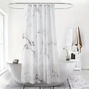 Marble Pattern Shower Curtain, Water-resistant Polyester Fabric Shower Curtain with Hooks, Bathroom Accessories for Home Hotel Salon, Waterproof Shower Curtain