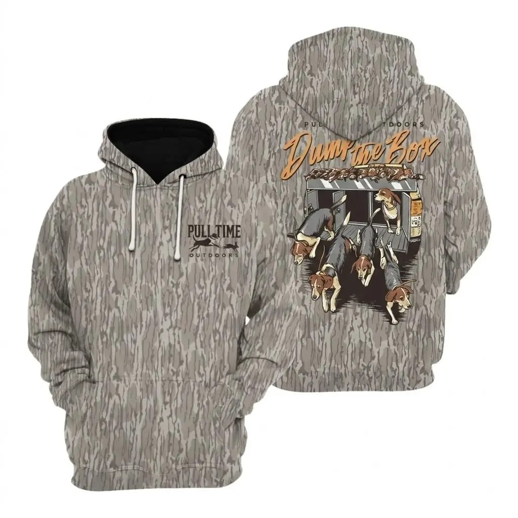 Men's Dump The Box Hoodie – Pulltime Camo & Mossy Oak Bottomland Design, Casual Outdoor Pullover for Hunting, Camping & Everyday Wear