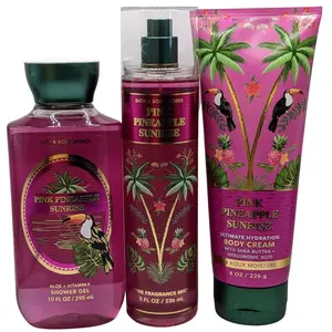 FLASH SALE - Bath & Body Works – Pink Pineapple Sunrise - 3 pc Bundle - Fine Fragrance Mist, Ultimate Hydration Body Cream and Shower Gel - Spring 2022