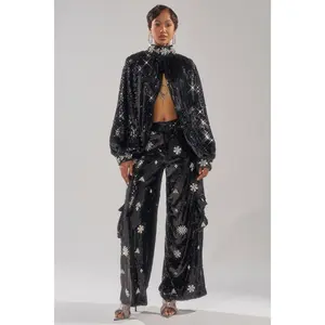 DAZZLING HOLIDAY SEQUIN WIDE LEG CARGO PANT