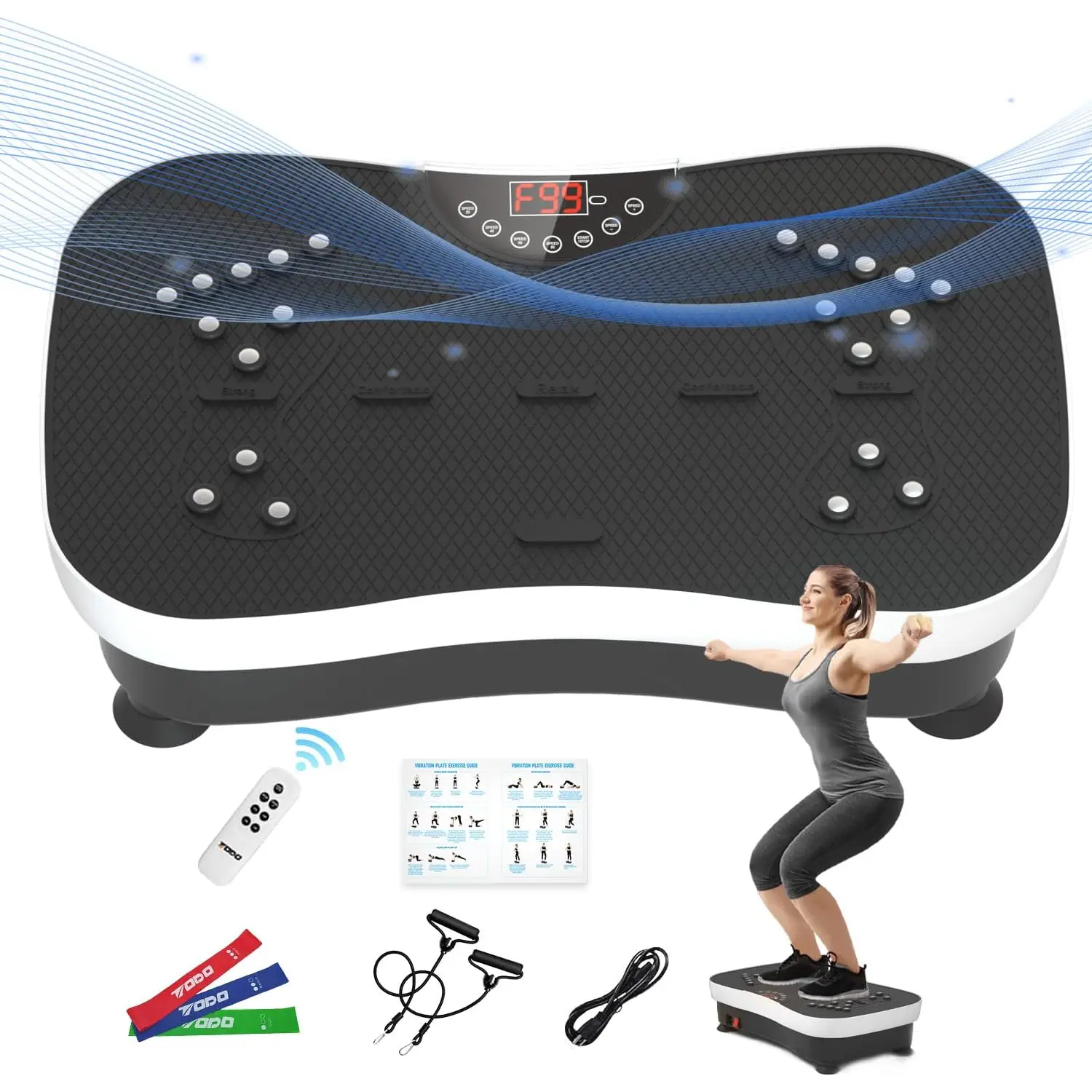 TODO Vibration Plate Exercise Machine Whole Body Vibration Machine with  Remote Control for Pain Relief, Lymphatic Drainage, Weight Loss(3  Resistance Loops/Resistance Bands) GOTODO