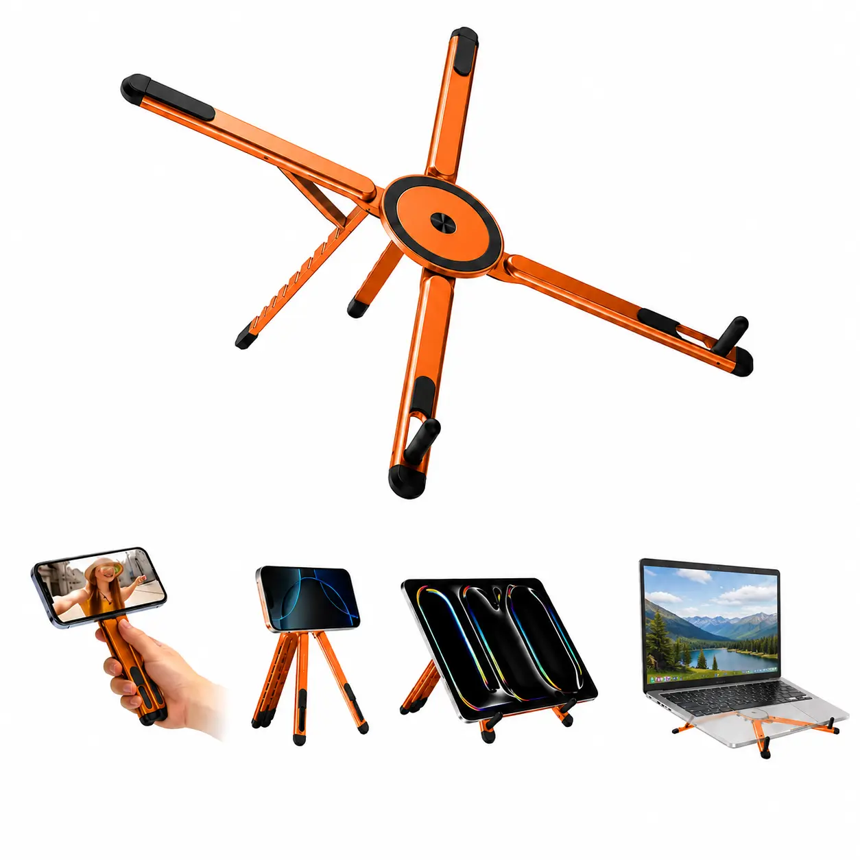 Aluminum Alloy Foldable Magnetic Stand Orange, Multi-Device Desktop Bracket Fits 10–16 Inch Laptops, 4–13 Inch Phones and Tablets, Accessories, Computer
