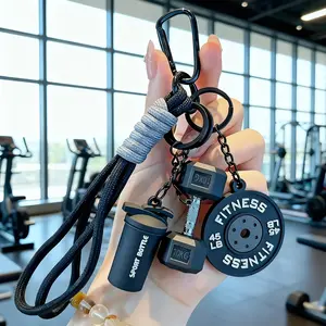 4PCS Set Gym Lover‘s Keychain Collection - Handcrafted Dumbbell & Kettlebell Charms on Rope, Handmade Motivational Accessory for Keys, Gym Bag & Everyday Carry
