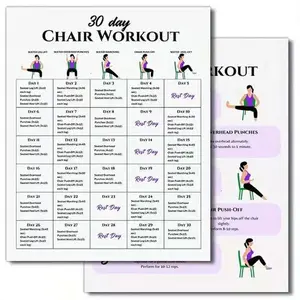30-Day Chair Workout Set Poster, 2 Counts/set ChairYoga Guide, Full Body Workout Guide, Chair ExerciseChallenge, Summer Body Workup, Chair Stretching