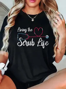 100% Cotton Medical Nursing Scrub Life Nursery Stethoscope Heart Nurse T-Shirt