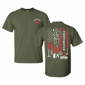 Firefighter Gear & Flag Graphic Shirt, Fire Truck and Tools Graphic Tee, Thin Red Line Support Gift, Gift for Firefighters, International Firefighters' Day, Veterans Day, Memorial Day