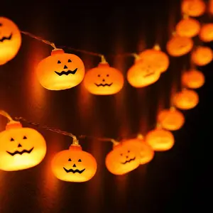 Halloween Decorations Pumpkin String Lights - 20 LED 10 FT 3D Cute Waterproof Orange Jack-O-Lantern Battery Operated Lights, 2 Modes Steady/Flickering Light for Indoor Outdoor Party Decor