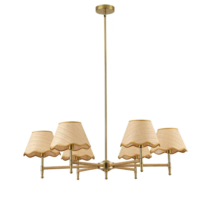 Rustic Brown 6-Light Pendant Light with Woven Shades for Dining Room Kitchen or Entryway