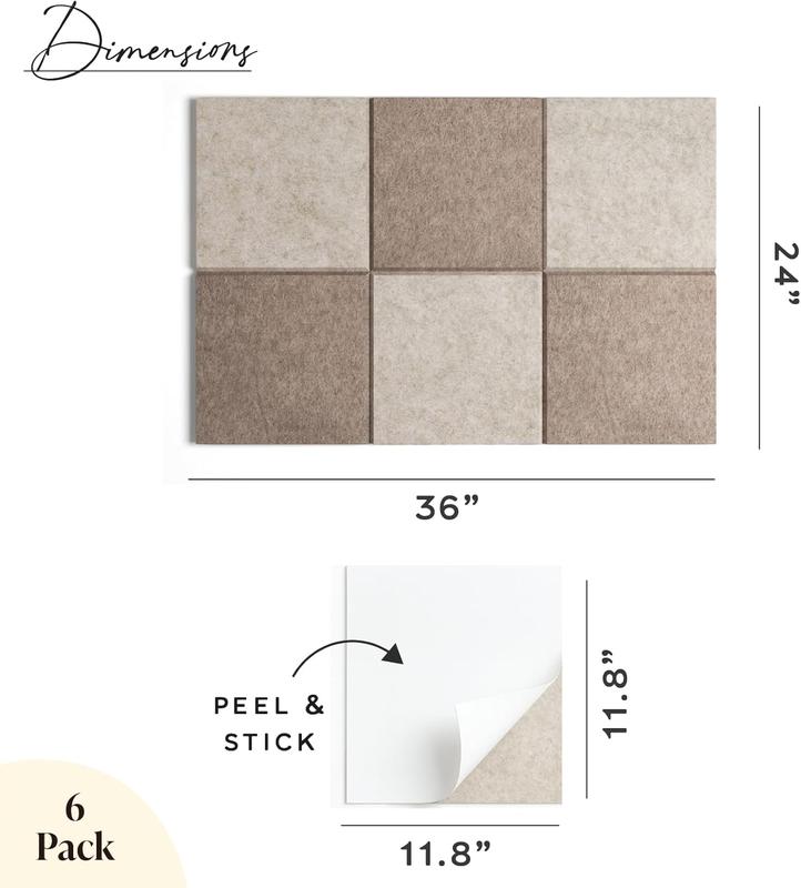 Orelle Checkered Felt Wall Tiles | Peel and Stick Felt Bulletin Board Tiles for Wall | Alternative Cork Board for Office, Memo Board, Kids Art Display | 6 Pack | 36 x 24” | Beige & Mocha