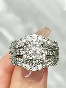 Women's Elegant Square Shaped Artificial Zircon Ring, Stackable Engagement Ring, Exquisite Trendy Ring, Fashionable Jewelry for Women & Girls As Gift