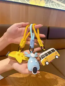 Elegant Keychain with Vehicle Design, Minimalist Bag Accessory, PU Leather Braided Strap, Airplane Bus Motorcycle Pendant, Unique Gift for Students and Couples