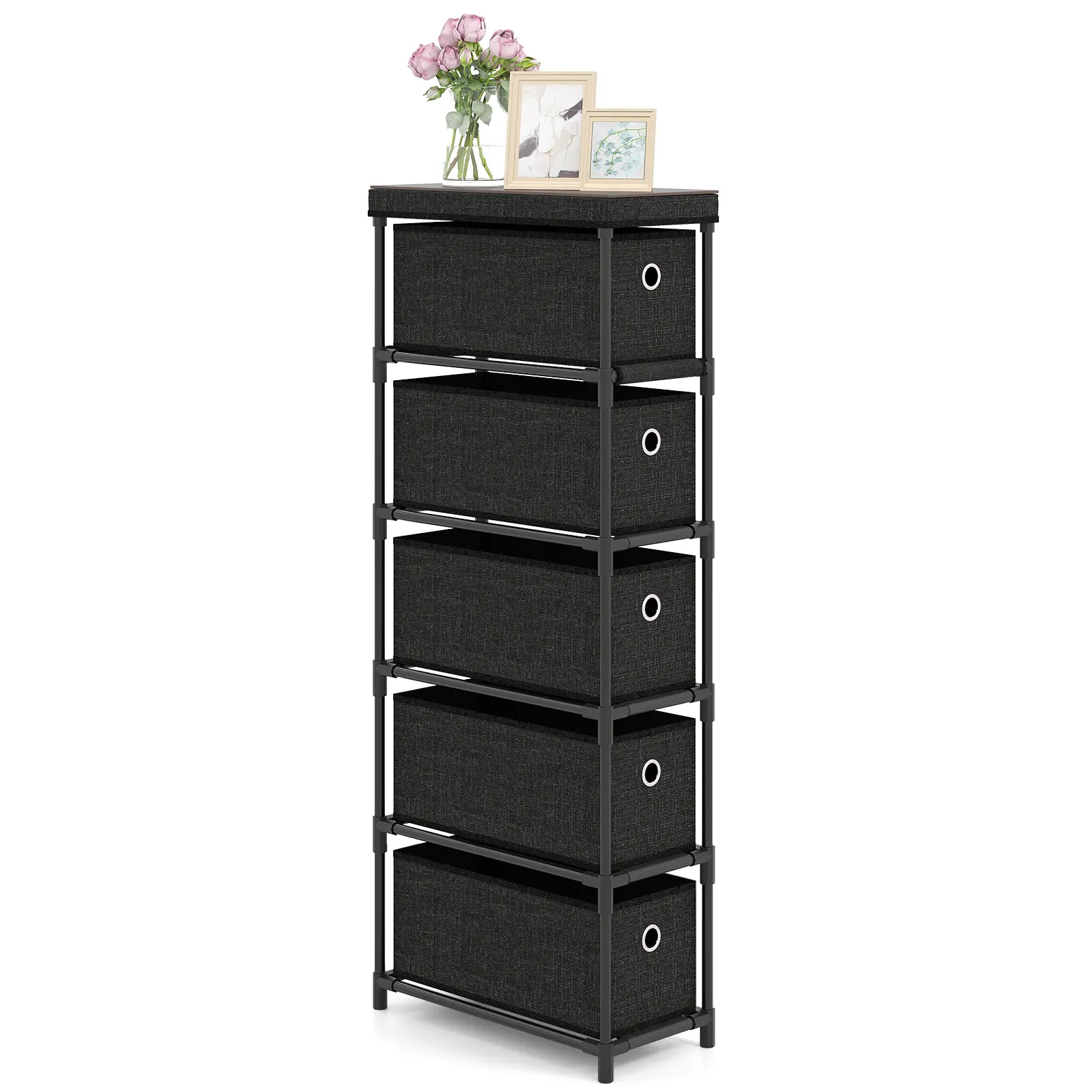 COSTWAY - Narrow Dresser with 5 Drawers Slim Storage Tower with Metal Frame- Black - TikTok Shop COSTWAY - Narrow Dresser with 5 Drawers Slim Storage Tower with Metal Frame- Black - TikTok Shop