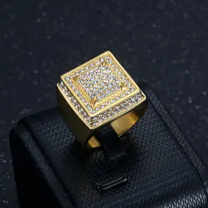 New Hip Hop Nightclub Ring Titanium Steel Vacuum Gold Plated Luxury Full Diamond Men's Ring