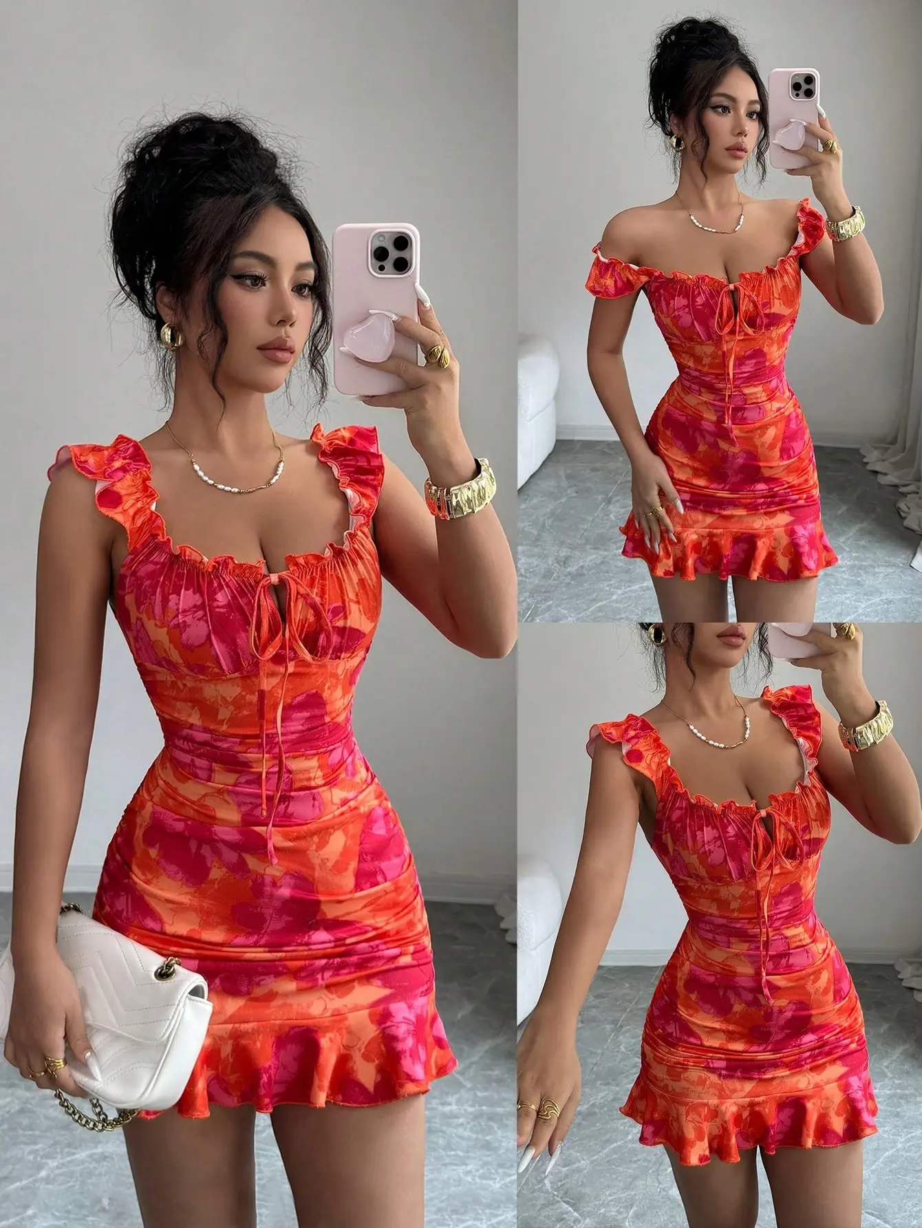 Summer Casual Floral Print Ruffle Hem Mini Dress Summer Casual Floral Print Ruffle Hem Mini Dress