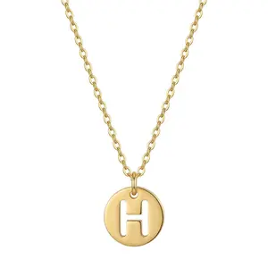 Stamped Circle Alphabet Letter Gold Necklace