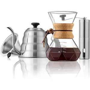 Pour Over Coffee Maker Set – 40oz Gooseneck Kettle with Thermometer, Coffee & 20oz Drip Coffee Maker – Stainless Pour Over Coffee Set