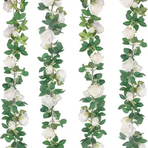 1pc Faux Vine Artificial Flower Ring for Wedding Decoration, Hanging Ivy for Arch Garden Ceremony Background Outdoor Wall Decor, Rose Flower Design