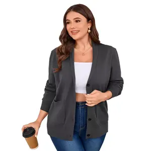 Clearlove Women Plus Size Chunky Knit Cardigan Sweater Long Sleeve V Neck Button up Sweater Coat - Gray,4X