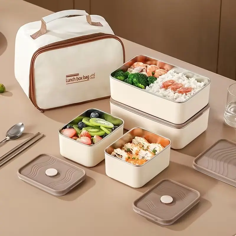3-Piece Insulated Lunchbox Set, Portable Durable Lunchbox, 5.5 Inches with Stainless Steel Utensils, Ideal for Work, School, Travel and Healthy Eating, Thermal Lunch Boxes, Healthy Eating Containers