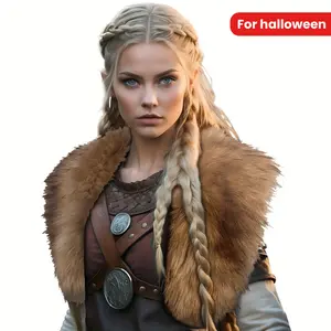 Vintage Norse-Inspired Faux Fur Collar Shoulder Shawl - Luxury Viking Warrior Accessory, Soft Faux Fur, Adjustable Wrap, for Halloween, Costume Parties