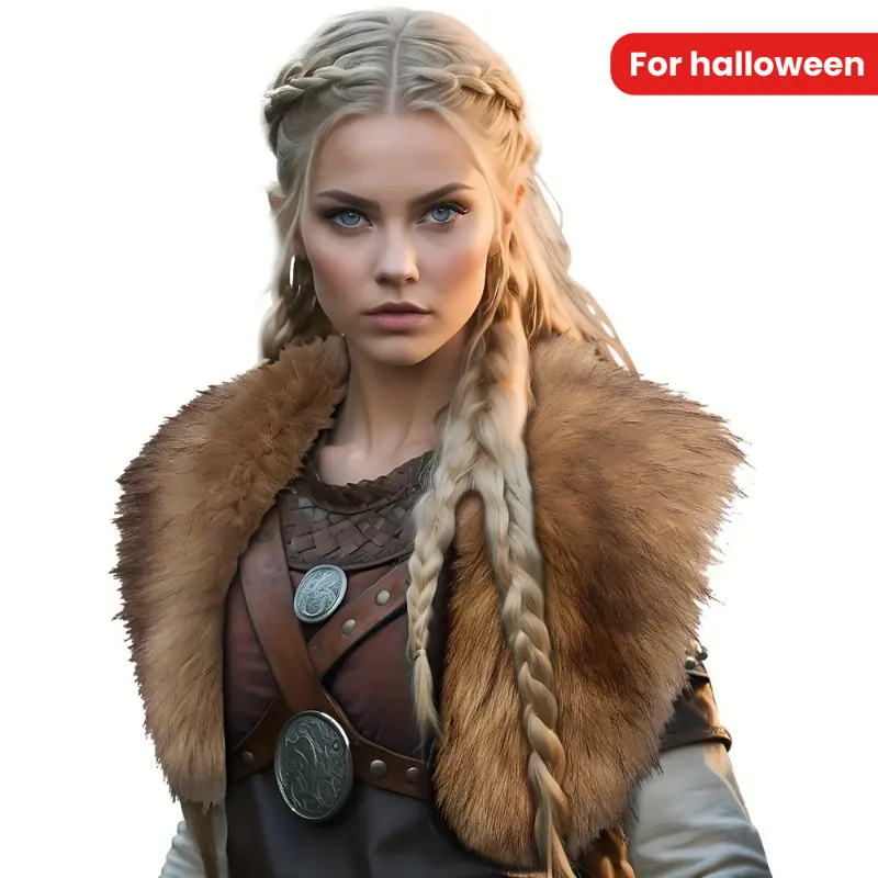 Viking Faux Fur Shoulder Shawl - Norse-Inspired Collared Vintage Accessory with Soft Texture, 100% Polyester, Hand Wash Only, for Costume Parties, Halloween Aesthetic, Polyester Clothes