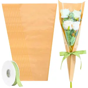 50 count Flower Bouquet Wrapping Paper with Ribbon,  Packing Sleeves for Bouquets Clear Floral Wrapping Bags Bulk for Graduation Anniversary Wedding Birthday  17.9x9.8x3.9 Inches