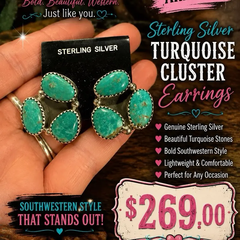 Turquoise 3 stone 925 Native earrings