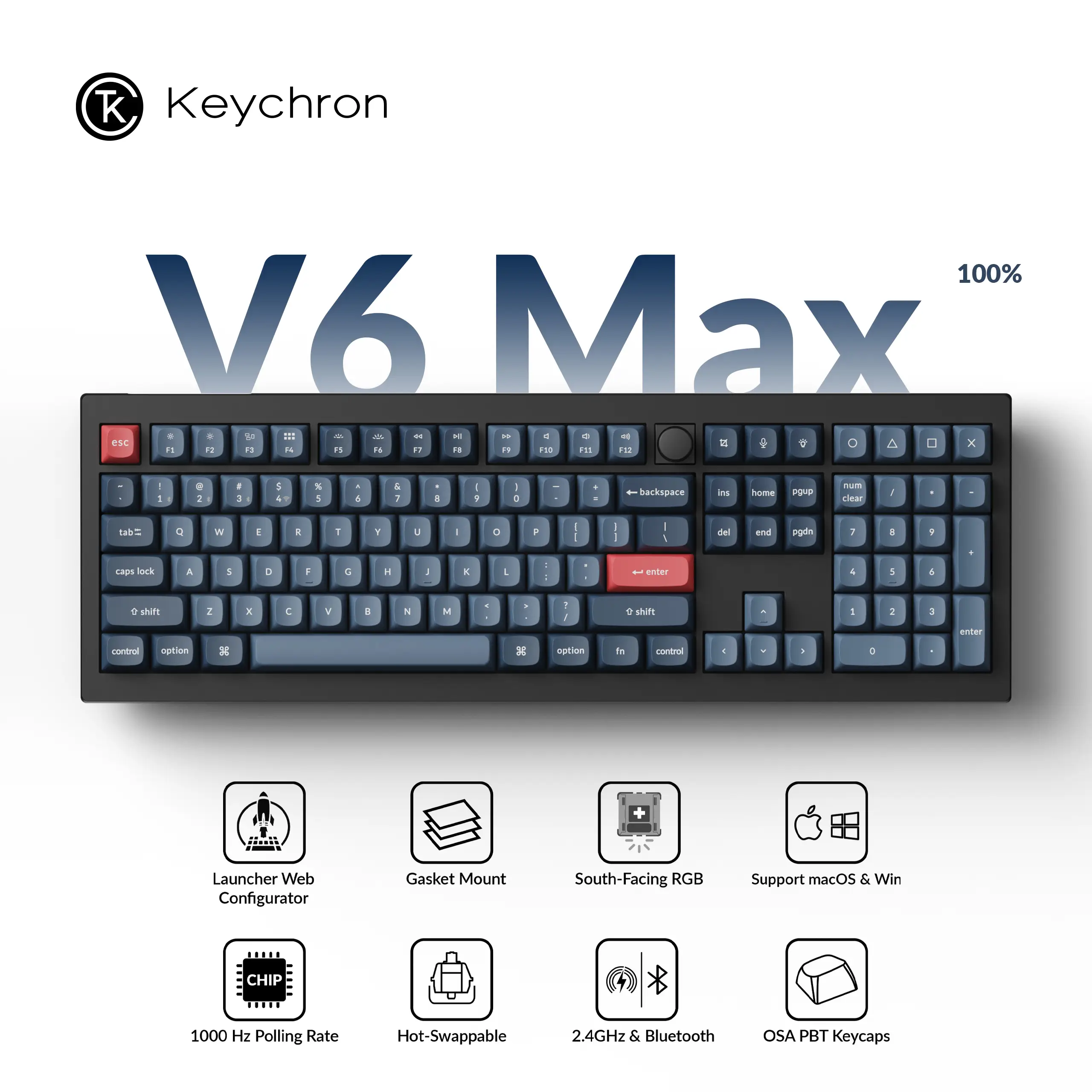Keychron V6 Max QMK/VIA Wireless Custom Mechanical Keyboard computer accessories programmable button ergonomic design Osa Pbt Keycaps Windows Rgb Ma