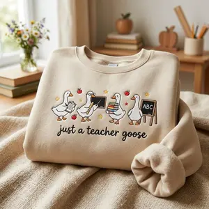 Embroidered Teacher Goose Sweatshirt, Funny School Goose Shirt, Back to School Crewneck, Education Gift